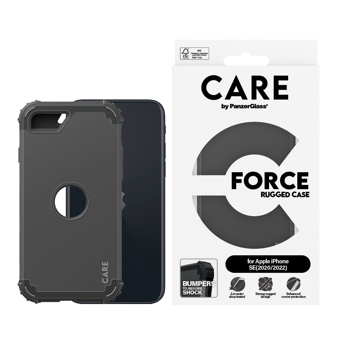 CARE by PanzerGlass® Case Black FORCE iPhone SE (2020, 2022)